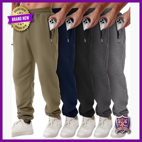 Men's Athletic Joggers with Zipper Pockets Slim Fit Sweatpants